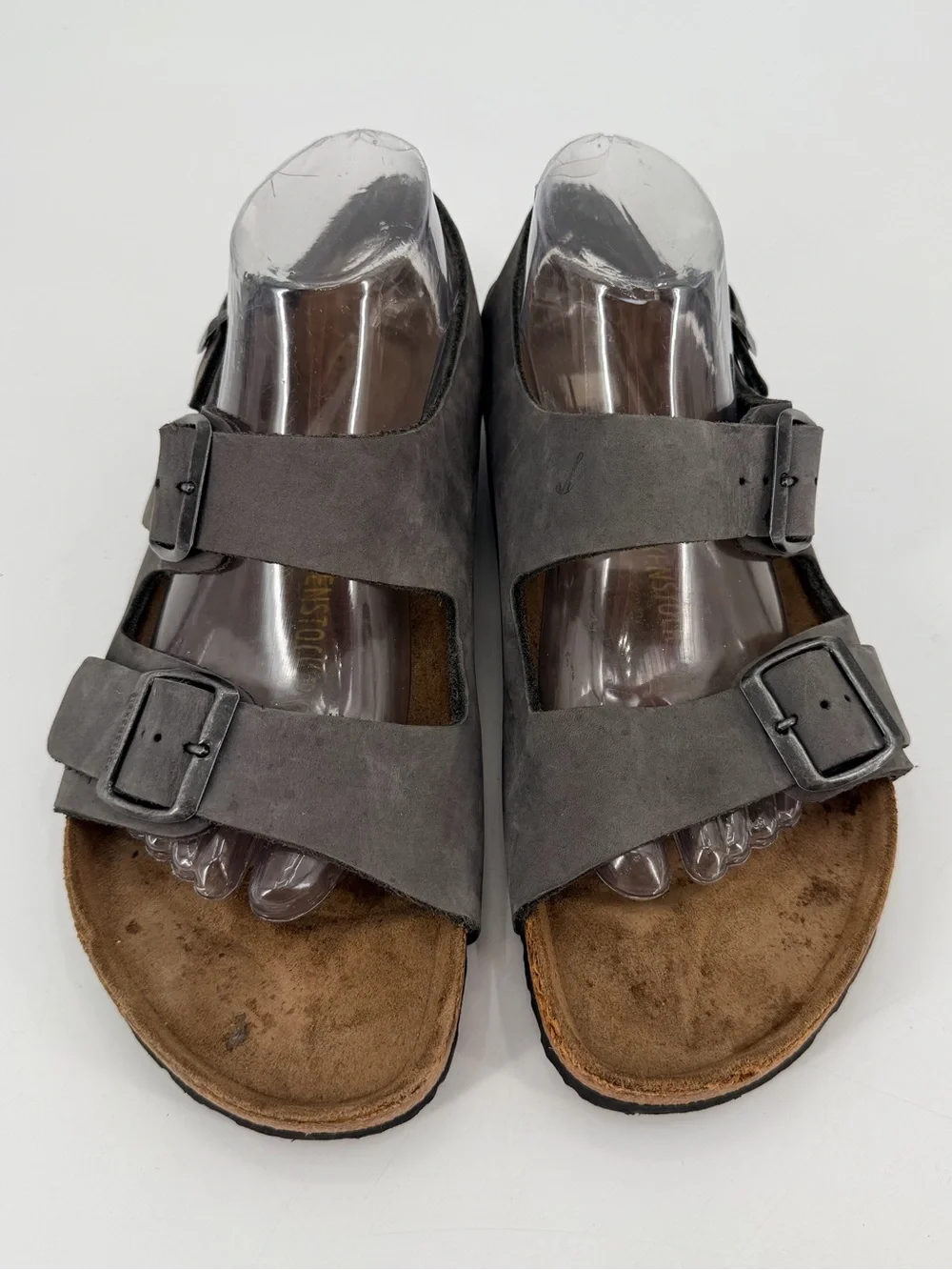 Birkenstock Grey Leather Milano Sandals 42 FLAWS
